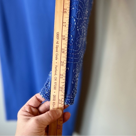 Mother Of The Bride Dress Size Medium Blue Iris Knee Length W Beading Jack Bryan - Picture 10 of 15
